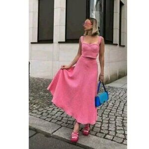 ZARA Midi Tweed High-waisted A-Line Skirt in Faded Pink Size Large